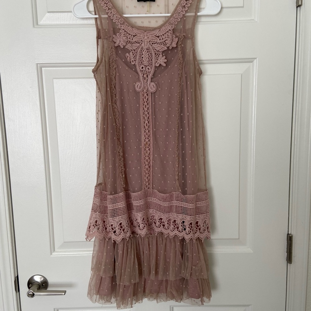 Flapper Aesthetic Lace Trim Pink Dress